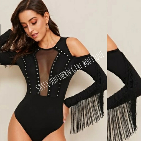 🆕⭐ Boho black fringe bodysuit - Picture 4 of 12